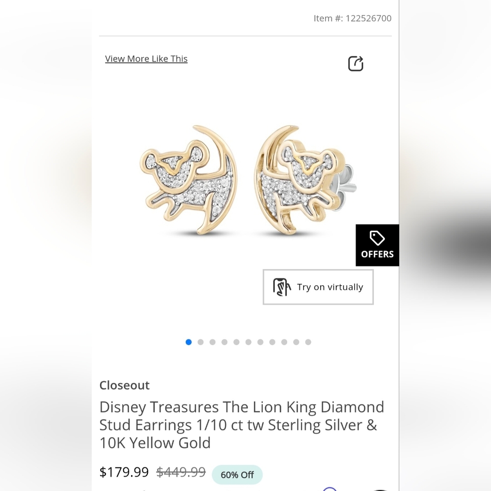 Disney Lion King Gold and Silver Earrings